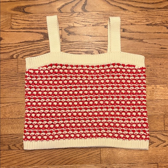 Guest In Residence Tops - Guest in Residence Knitters Red and Cream Knit Tank Top